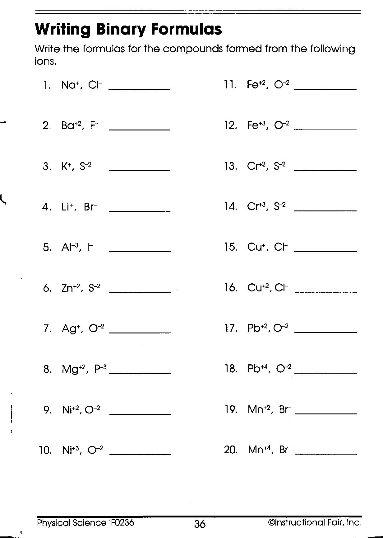 Writing Binary Formulas Worksheet Answers